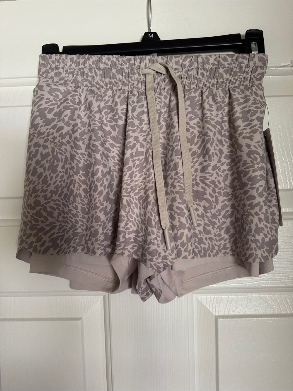 Women’s Taupe Animal-Print Drawstring Athletic Shorts
